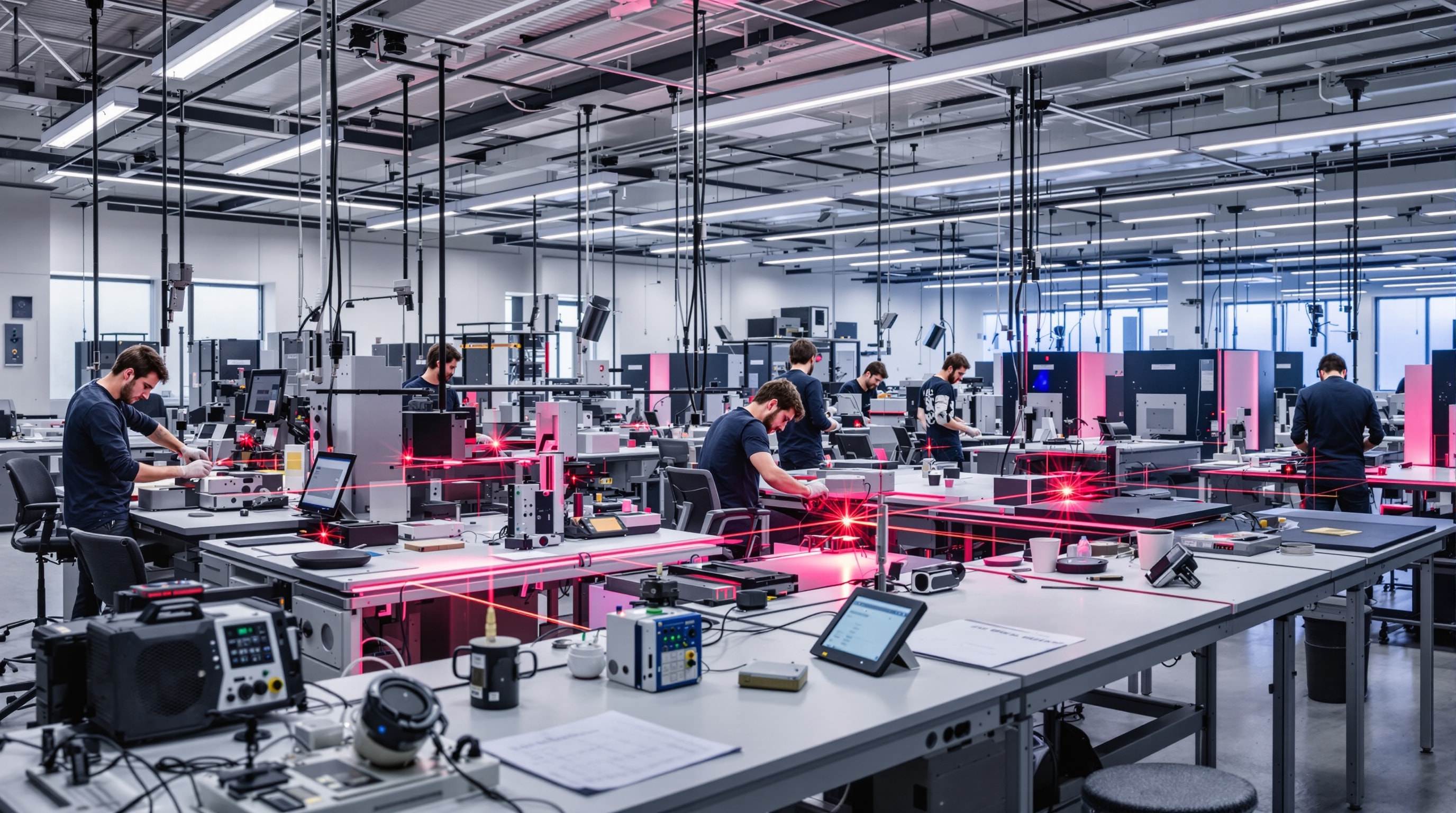 Étudiants en travaux pratiques d'optique et de photonique