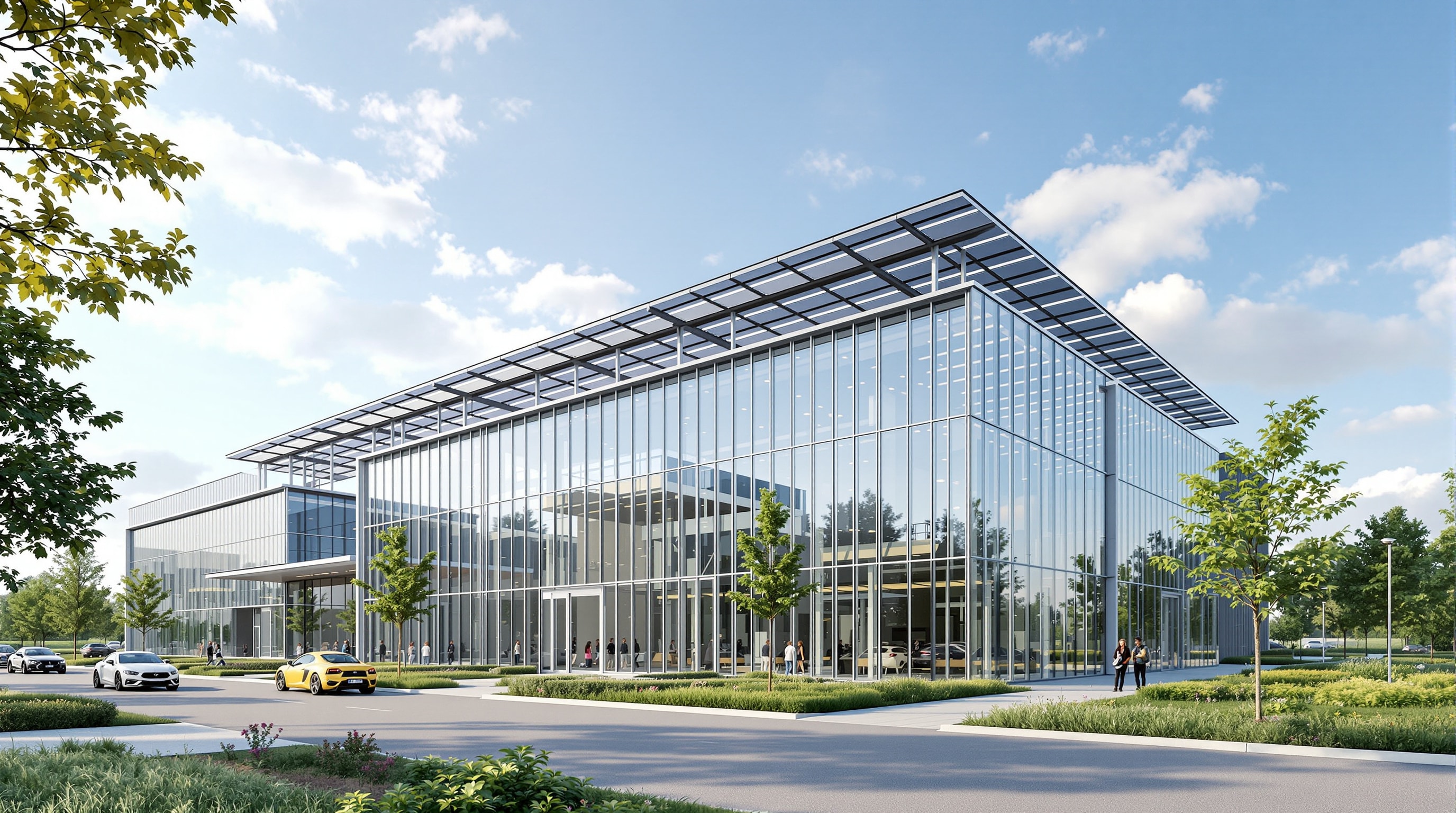 Bâtiments industriels de haute technologie avec panneaux solaires